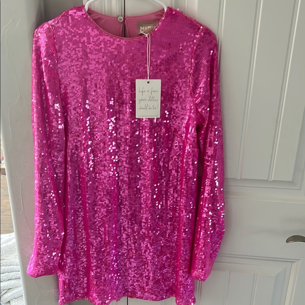 Maddison Mini Dress ~ Bright Pink Sequins – Show Me Your Mumu